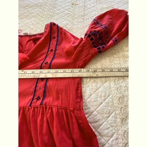 GAP Boho Peasant Blouse Red Orange Blue Embroidery V-Neck 3/4 Sleeve Size XS - Picture 3 of 13